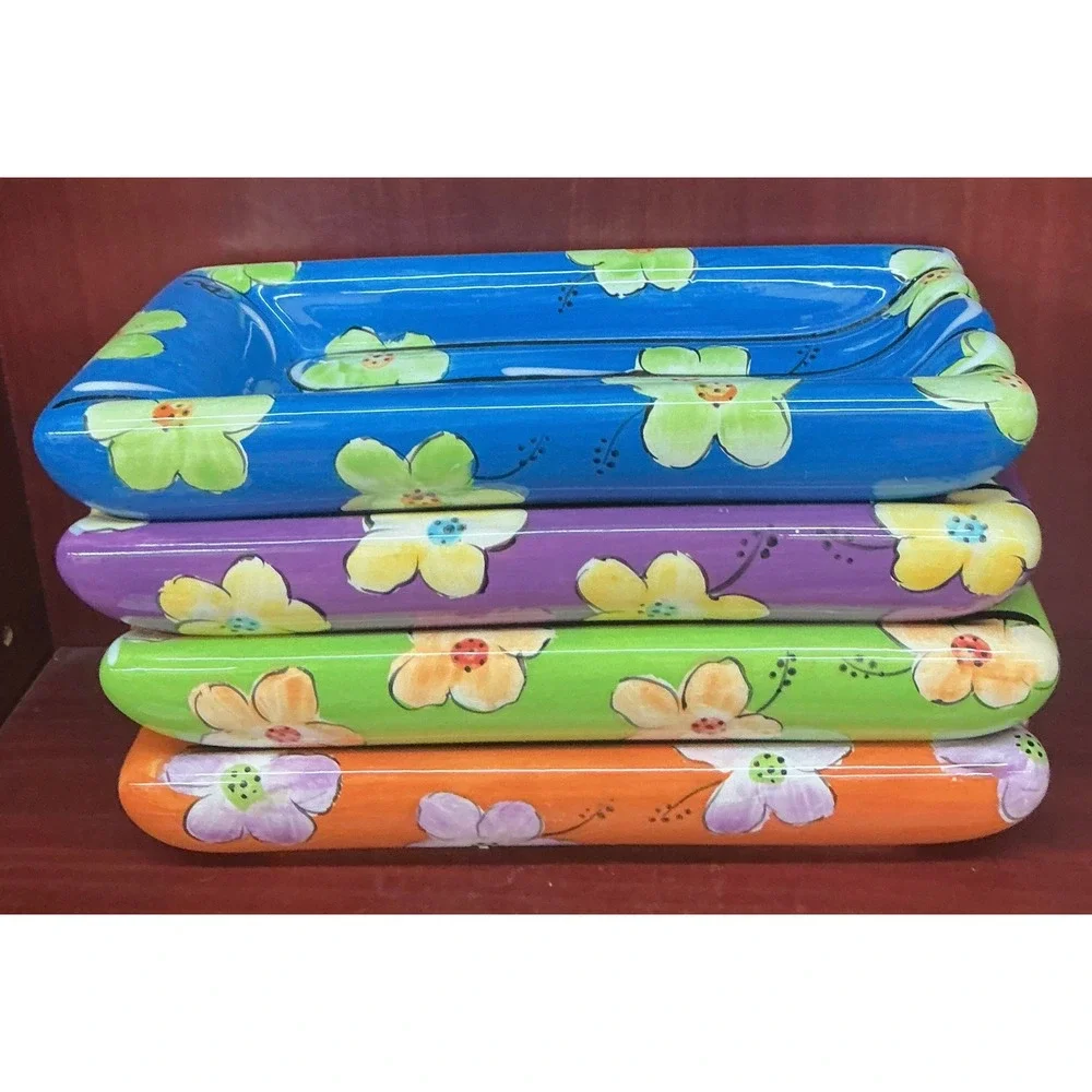 C.A. Hand Painted Ceramic Dish Set of 4 Floral Raised Ridge Trays Multi Color